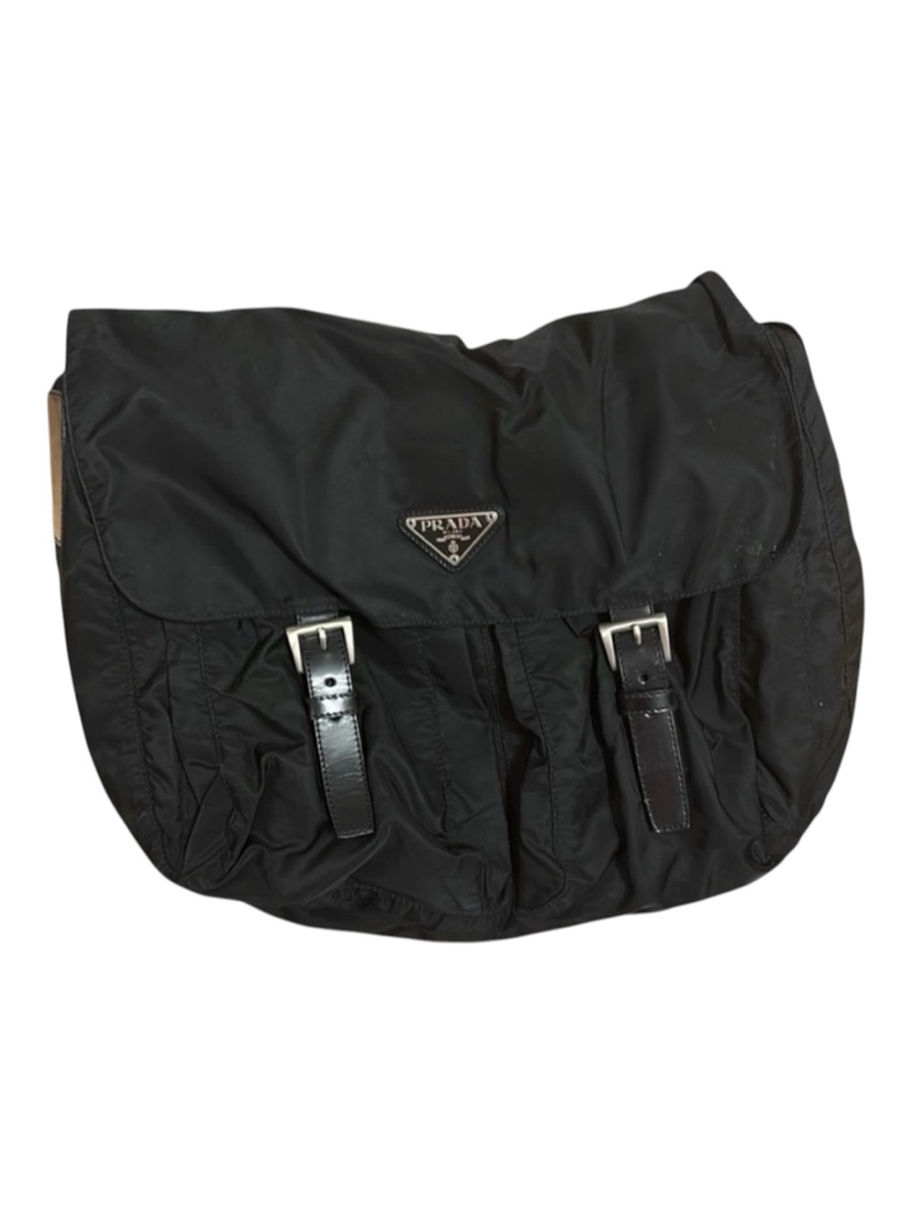 Prada black nylon large messenger crossbody purse